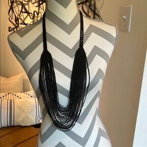 Women's Multilayer Black Seed Bead Boho Long Strand Statement Necklace